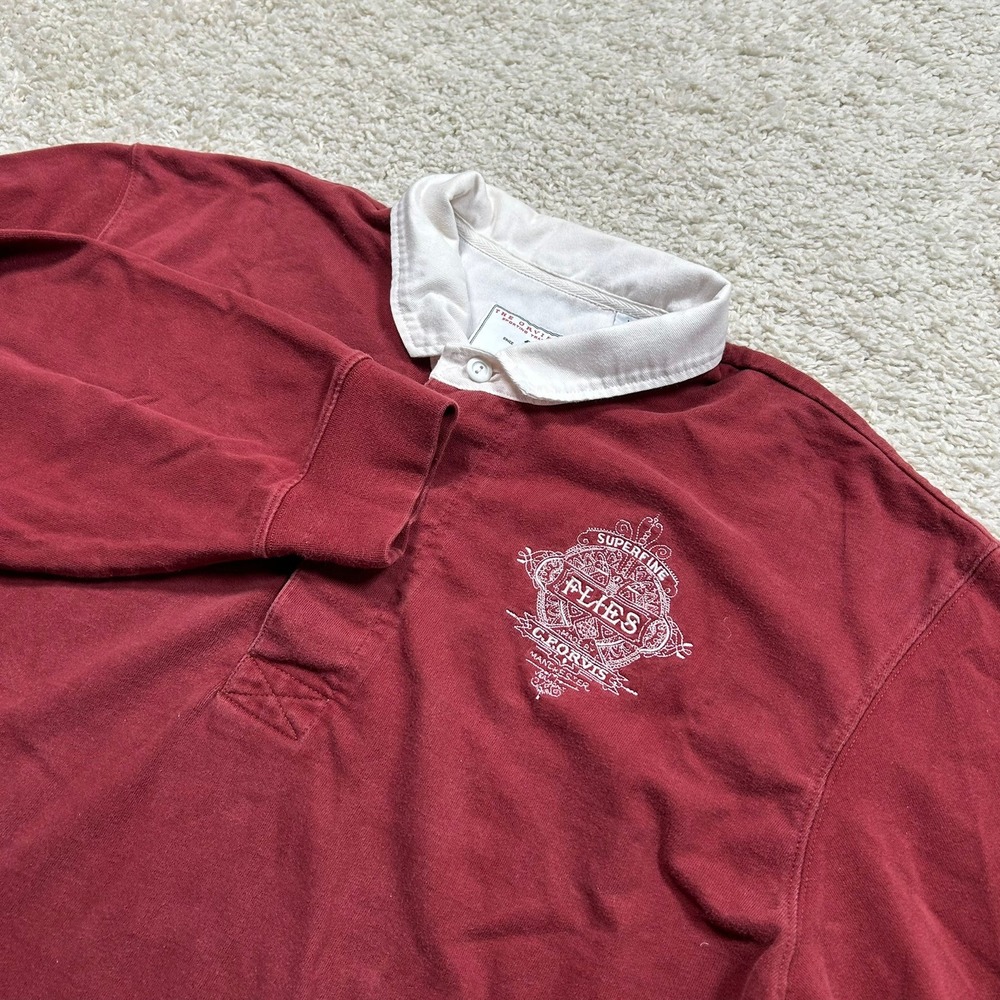 Vintage Orvis Rugby Shirt XXL Red Upland Collection Superfine Flies Long Sleeve